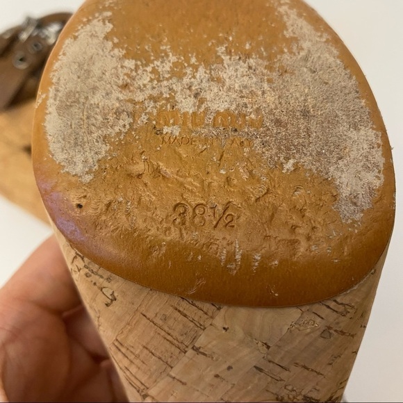 Miu Miu || Double Ankle Buckle Open Toe Cork Block Heel Platform Sandal 38.5 - Picture 6 of 9